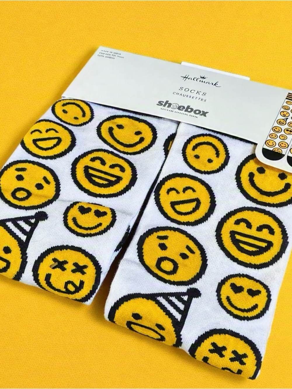 Hallmark White & Yellow Emoji Crew Socks